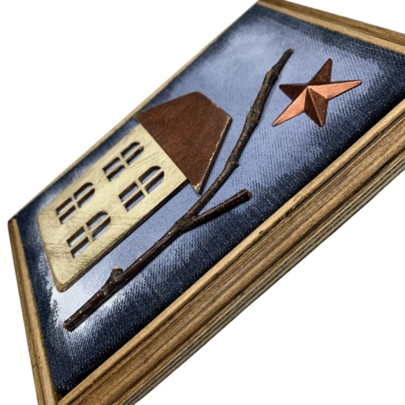 Mixed Media Wall Art | Winter Scene | House | Snow | Trees | Stars | 3D … - Picture 5 of 6